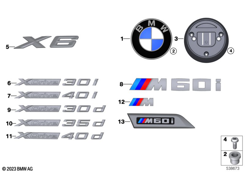 Emblematy / Ciągi napisów  (51_C089) dla BMW X6 G06 LCI X6 M60iX SAC ECE