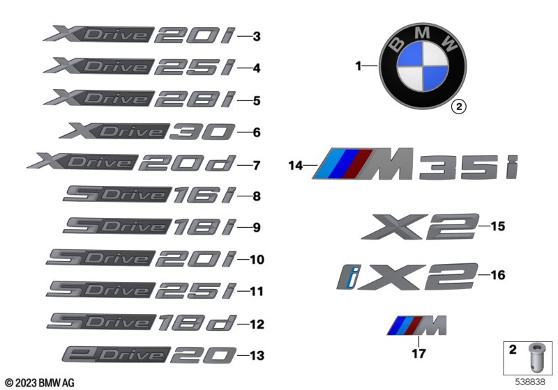 Emblematy / Ciągi napisów  (51_C690) dla BMW X2 U10 X2 18d SAC ECE