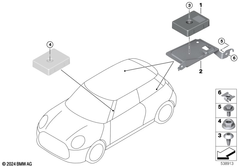 Pojedyncze części skrzynki antenowej  (65_4018) dla MINI F66 Cooper C 3-drzwiowy ECE