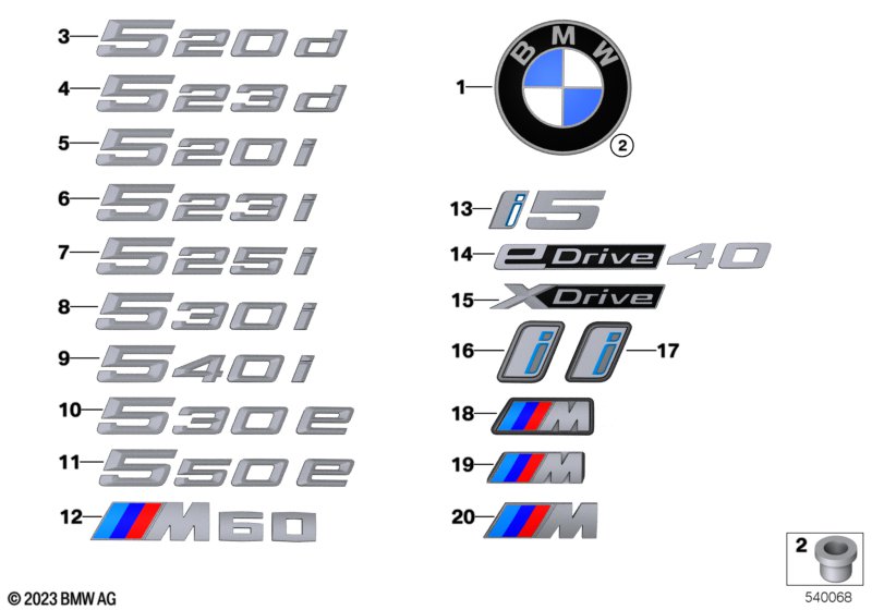 Emblematy / Ciągi napisów  (51_C380) dla BMW 5' G60 i5 M60 xDrive Lim ECE