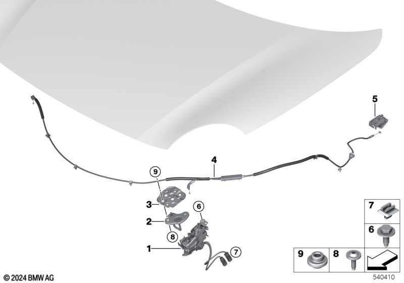 System zamykania pokrywy silnika  (41_4463) dla MINI Cooper J01 Cooper E 3-drzwiowy ECE