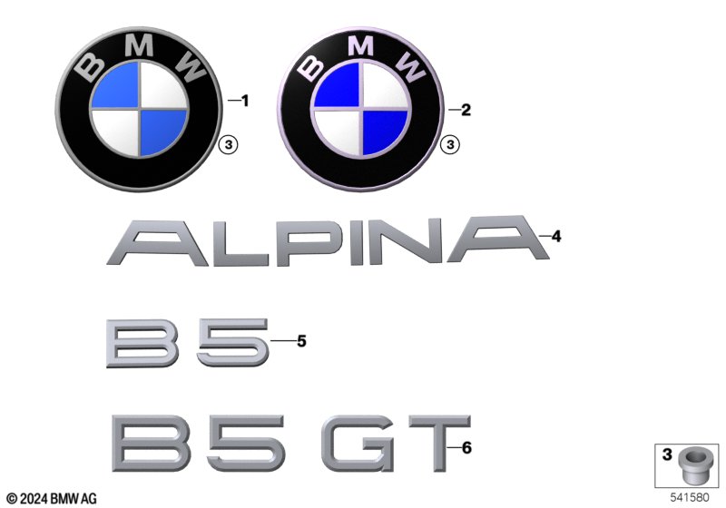 Emblematy / Ciągi napisów  (51_B622) dla BMW 5' G30 LCI BMW ALPINA D5s Lim ECE