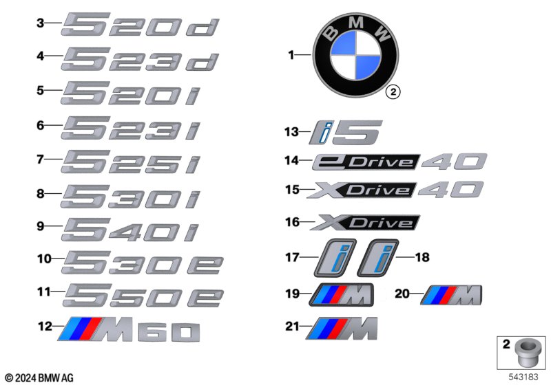 Emblematy / Ciągi napisów  (51_C380) dla BMW 5' G60 550eX Lim ECE