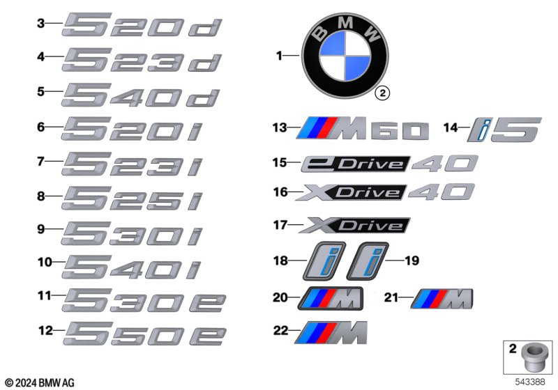 Emblematy / Ciągi napisów  (51_C380) dla BMW 5' G60 530i Lim ECE