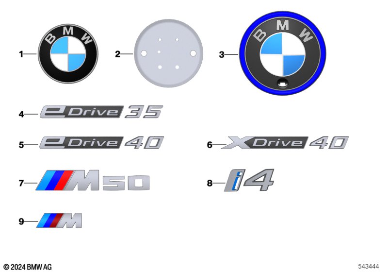 Emblematy / Ciągi napisów  (51_D265) dla BMW i4 G26 Gran Coupé LCI i4 eDrive40 Gra ECE