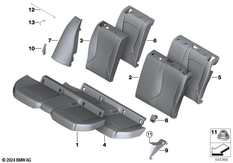 Siedz. tylne, tapicerka i poszycie  (52_5529) dla BMW 1' F70 118 5-d ECE