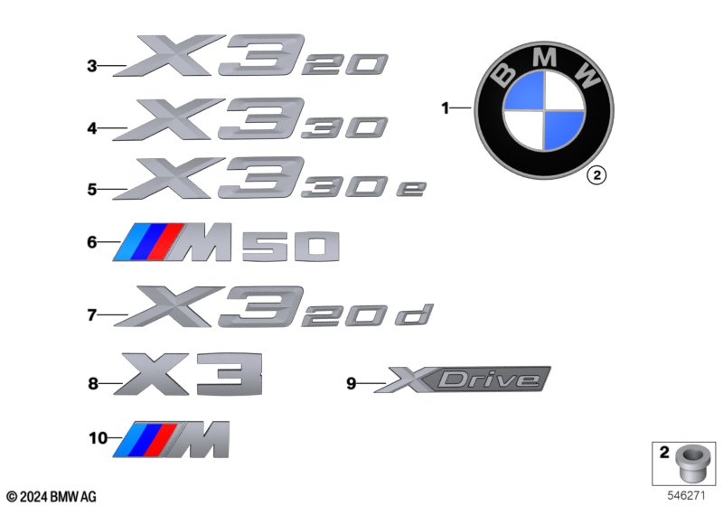 Emblematy / Ciągi napisów  (51_D406) dla BMW X3 G45 X3 20d xDrive SAV ECE