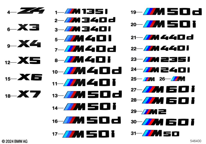 Napis modelu i logo M na ścianie bocznej  (03_5260) dla BMW 3' G20 Saloon LCI 330e Lim ECE