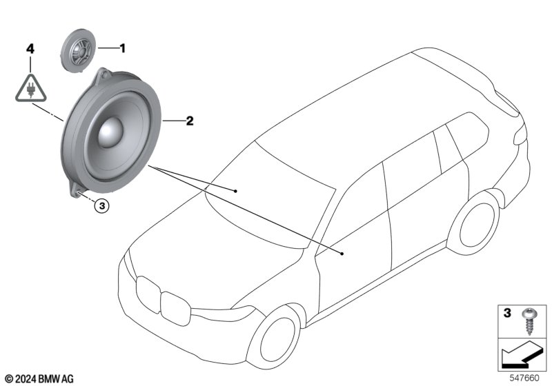 Elem. poj. sys. HiFi System drzwi przed  (65_3052) dla BMW X7 G07 LCI X7 40dX SAV ECE